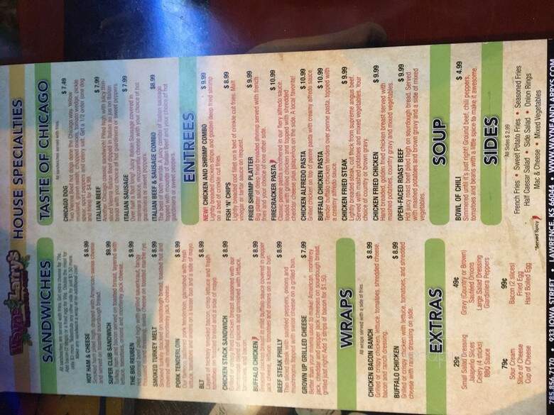 Wayne & Larry's Sports Bar - Lawrence, KS menu_pic