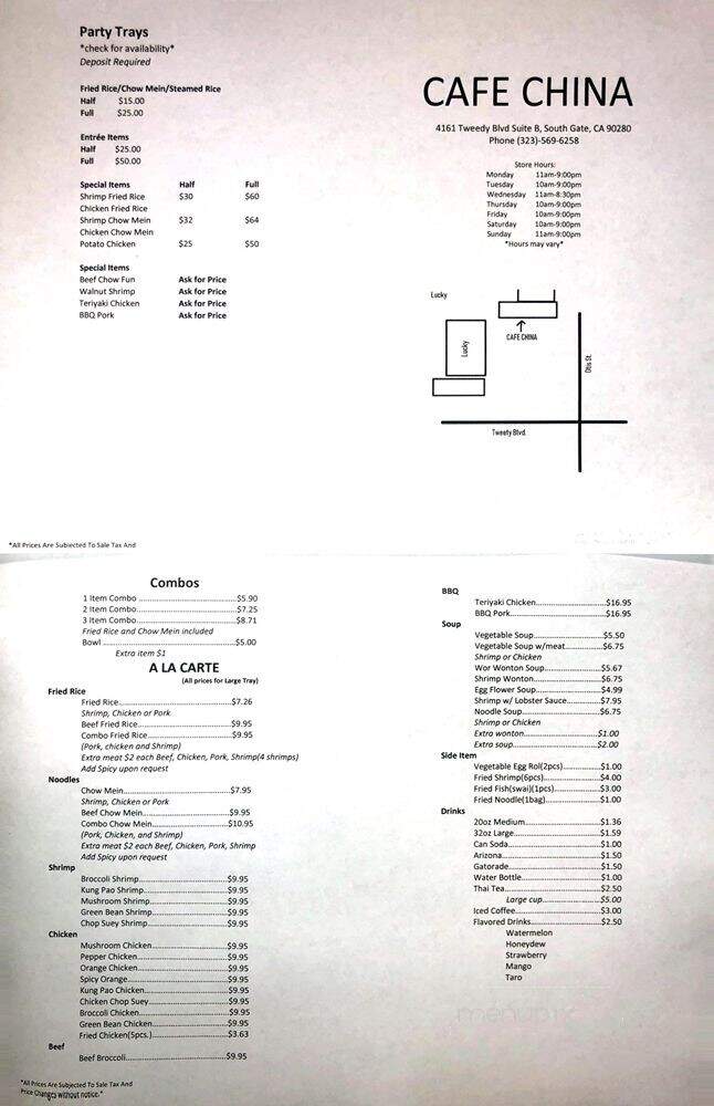 Cafe China - South Gate, CA menu_pic