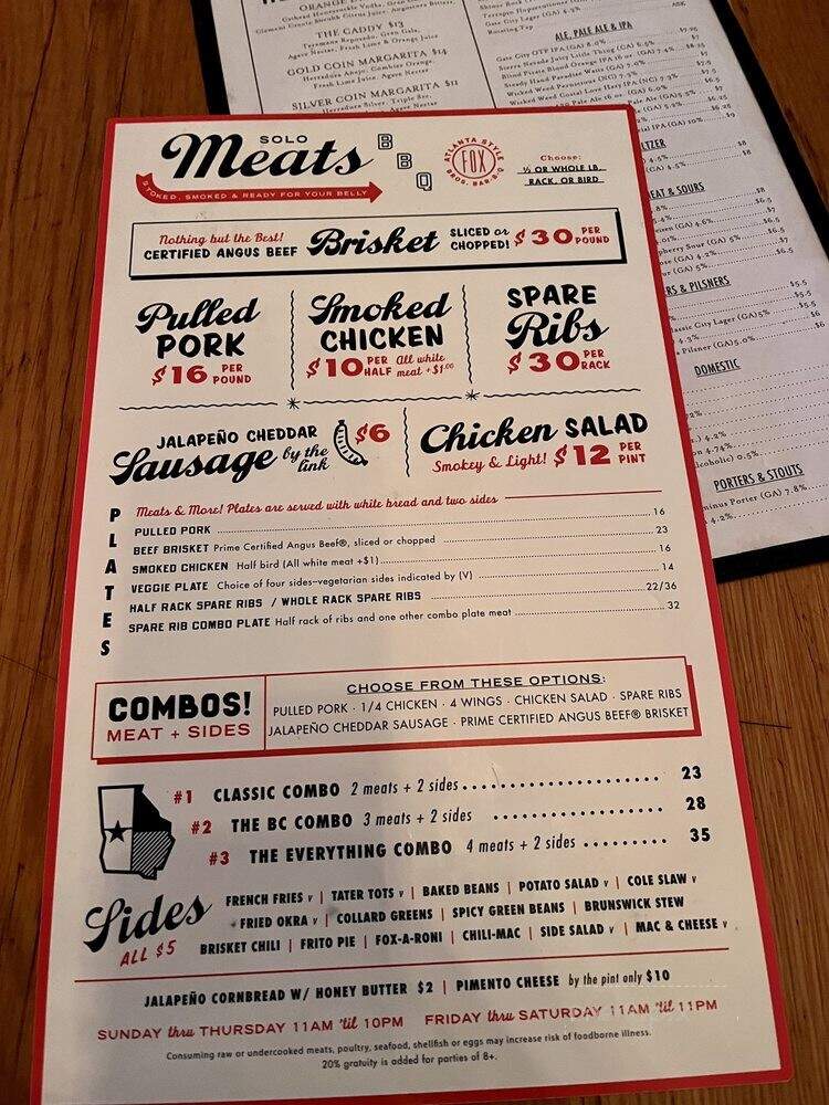 Fox Brothers Bar-B-Q - Atlanta, GA menu_pic