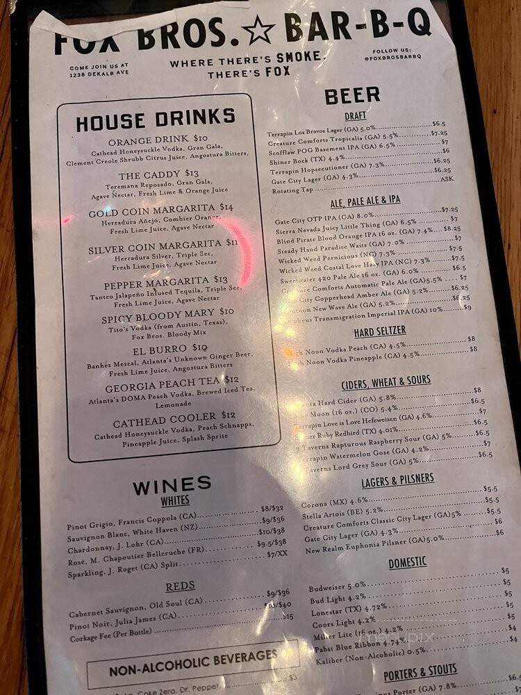Fox Brothers Bar-B-Q - Atlanta, GA menu_pic