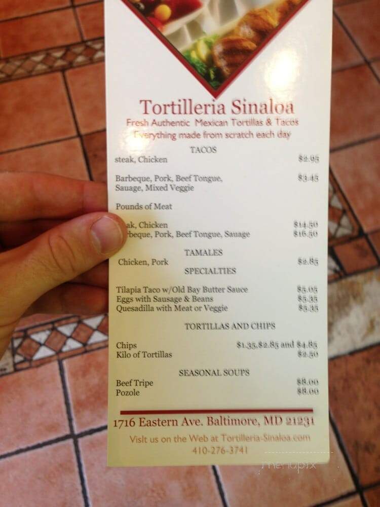 Tortilleria Sinaloa - Baltimore, MD menu_pic