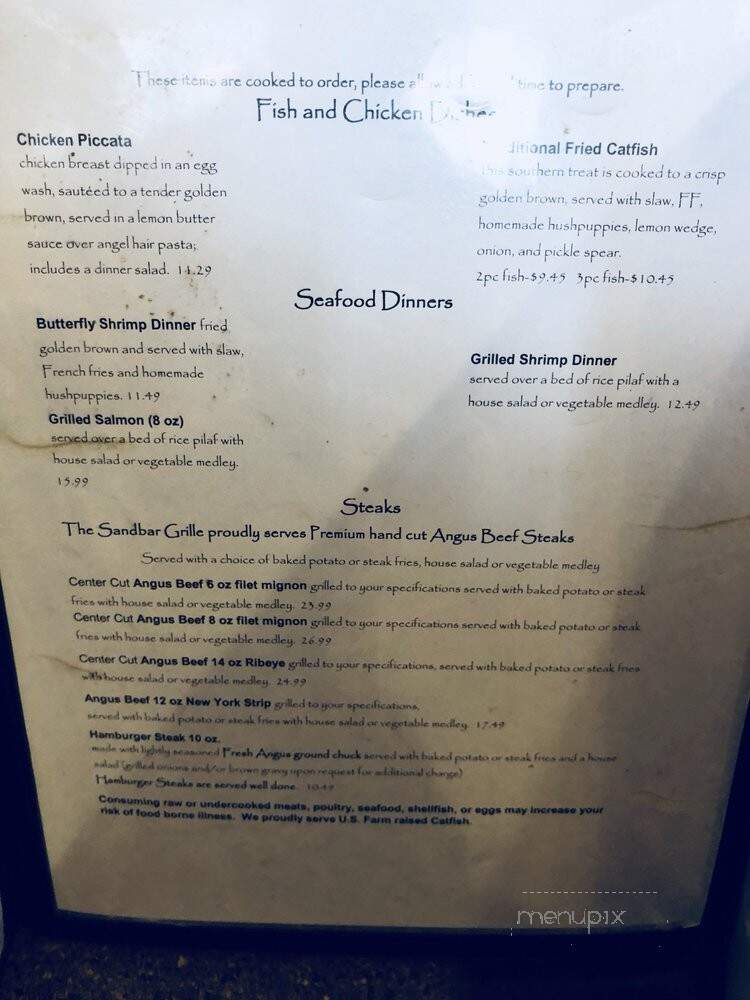Sandbar Grille - Osceola, AR menu_pic