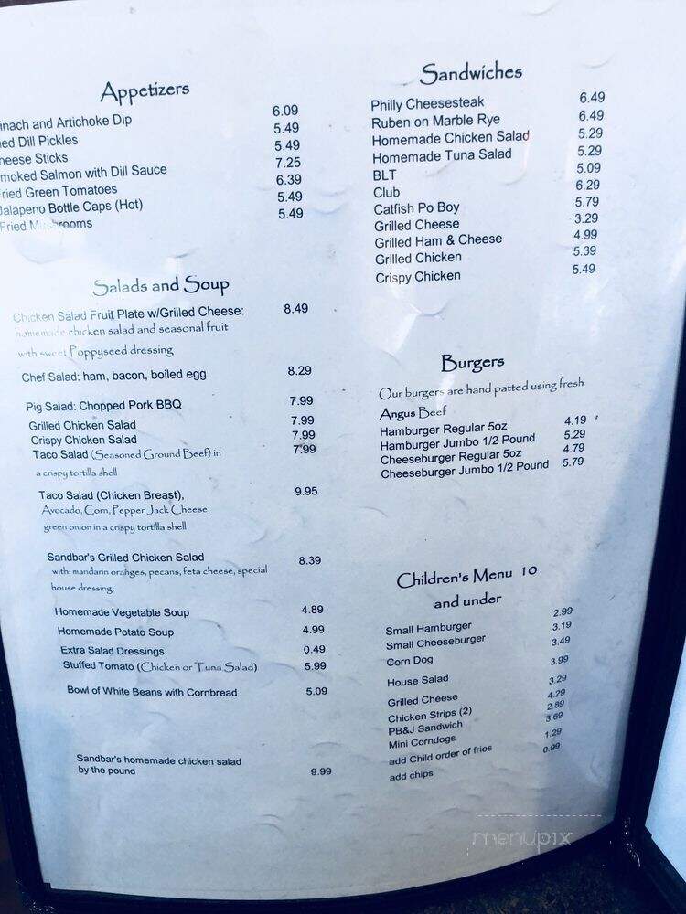 Sandbar Grille - Osceola, AR menu_pic