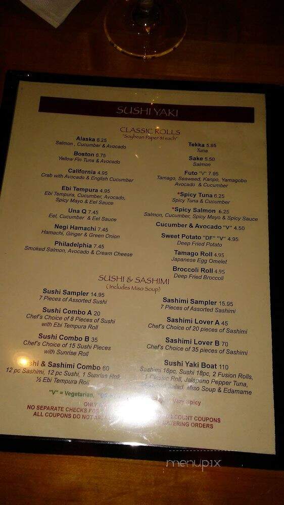 SushiYaki - Buffalo Grove, IL menu_pic