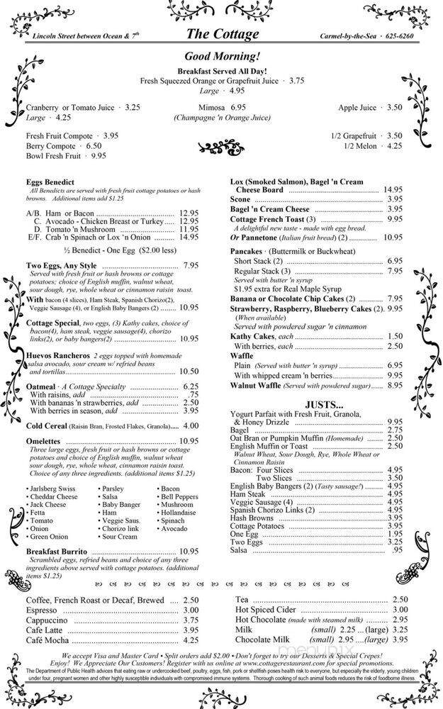 The Cottage - Carmel-By-the-Sea, CA menu_pic
