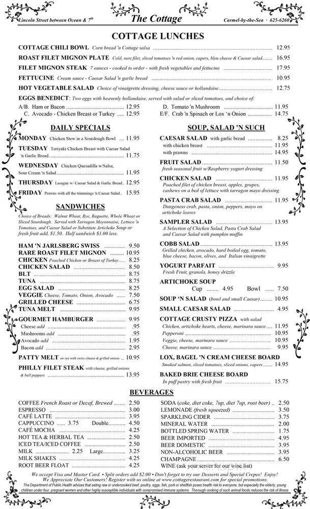 The Cottage - Carmel-By-the-Sea, CA menu_pic