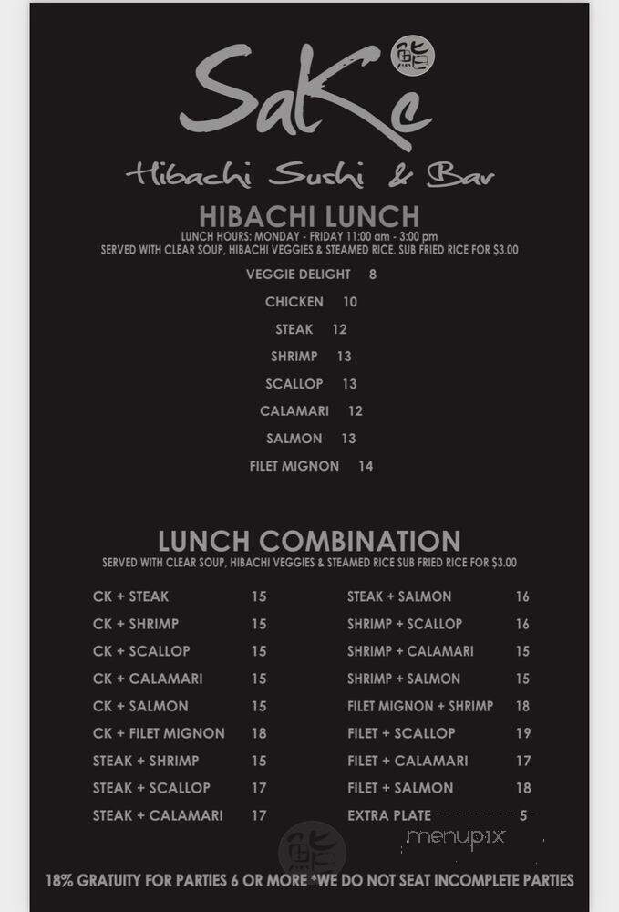 Sake Hibachi Sushi & Bar - Mansfield, TX menu_pic