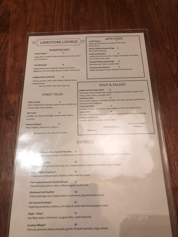Limestone at Marriott Austin South - Austin, TX menu_pic