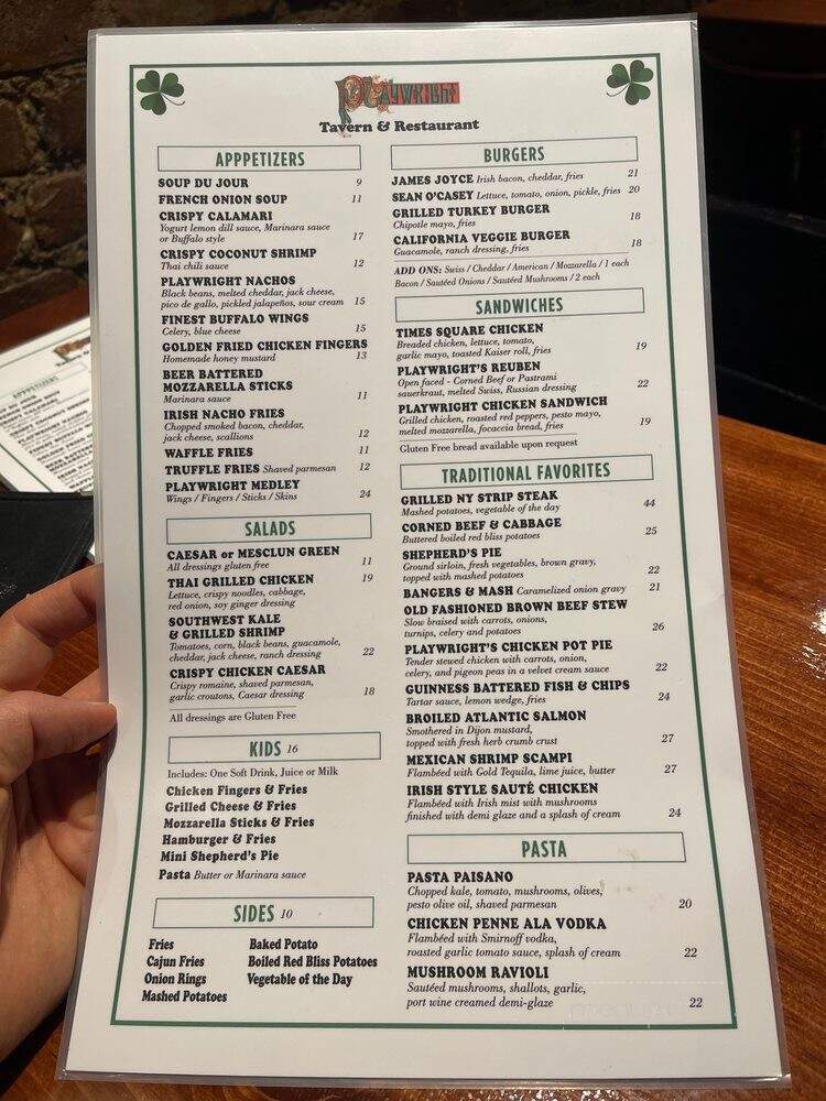 Playwright Tavern & Restaurant - New York, NY menu_pic