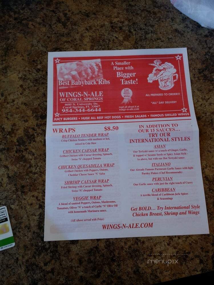 Wings 'n' Ale - Coral Springs, FL menu_pic