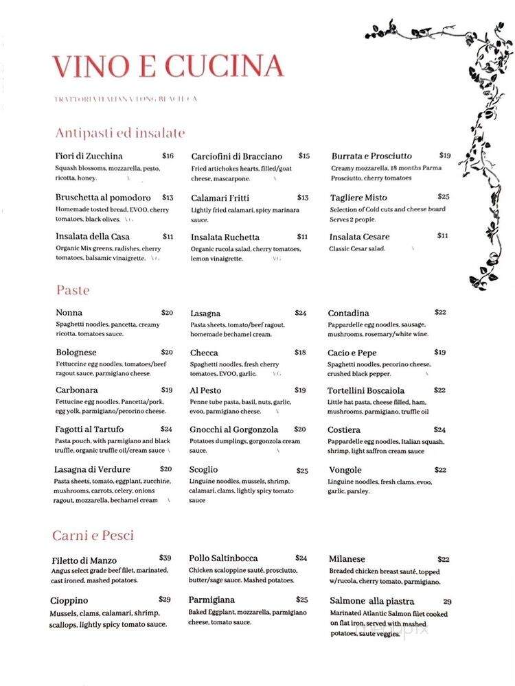 Vino & Cucina - Long Beach, CA menu_pic