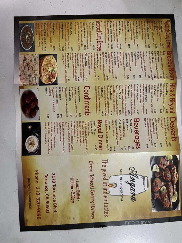 Angara Indian Restaurant - Torrance, CA menu_pic