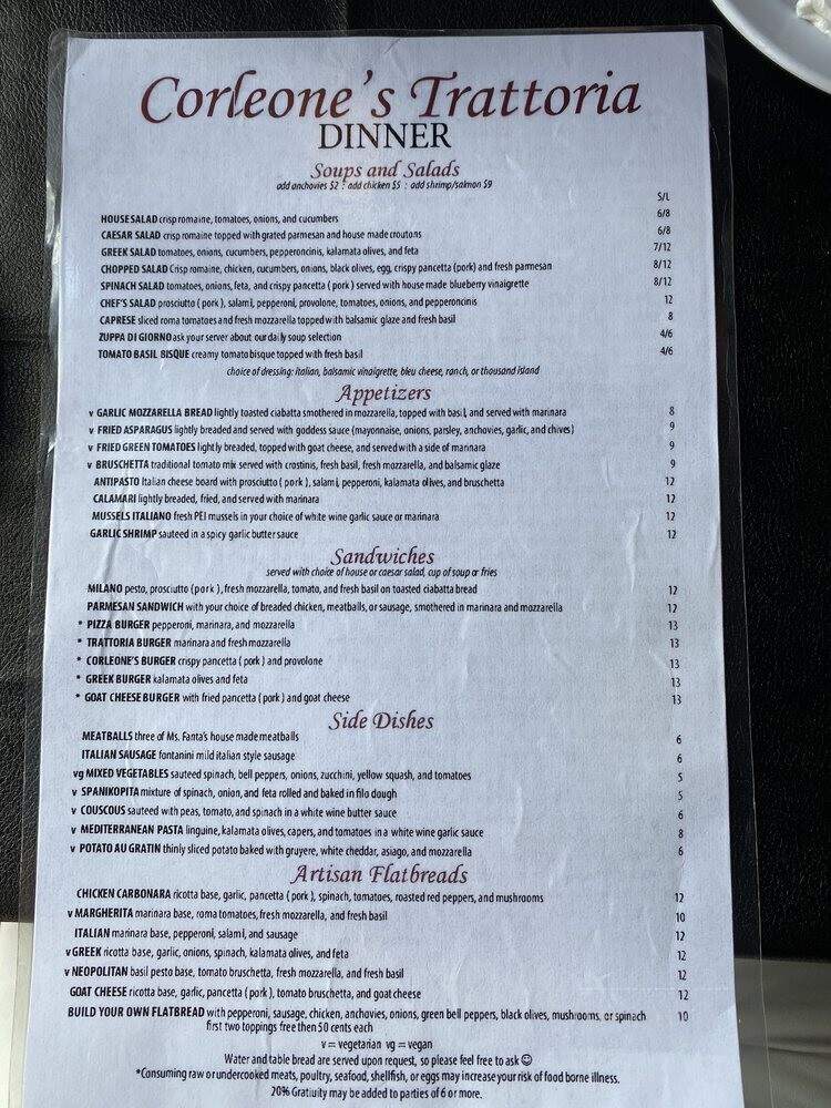 Corleone's - Amanti Wine Bar - Savannah, GA menu_pic