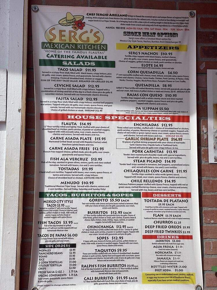 Sergs Mexican Kitchen - Honolulu, HI menu_pic