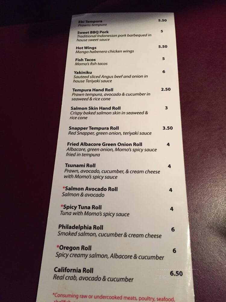Momo Sushi and Grill - Lake Oswego, OR menu_pic