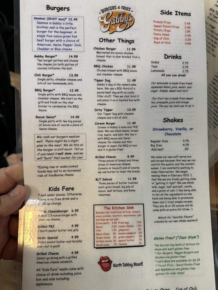 Gabby's Burgers & Fries - Nashville, TN menu_pic