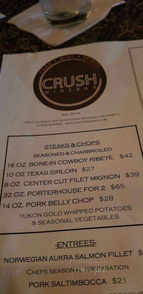 Crush Winebar - Sandusky, OH menu_pic