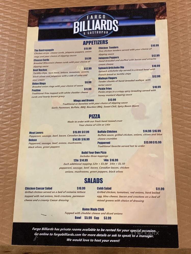 Fargo Billiards & Gastropub - Fargo, ND menu_pic
