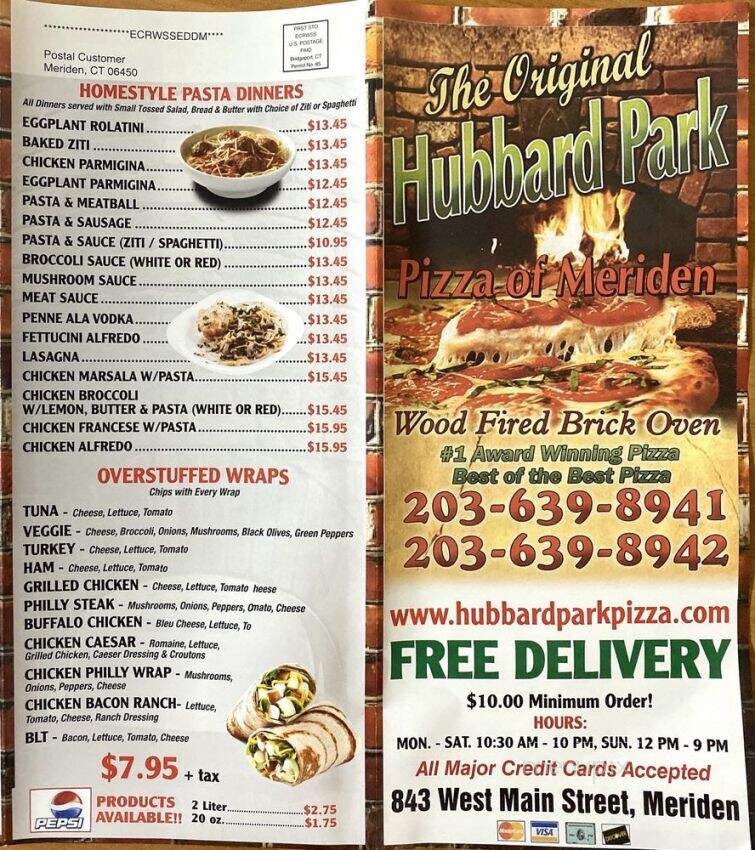 Hubbard Park Pizza - Meriden, CT menu_pic