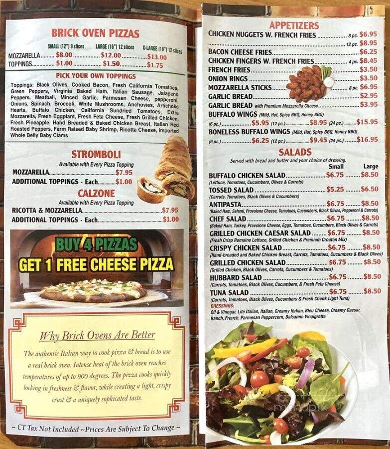 Hubbard Park Pizza - Meriden, CT menu_pic