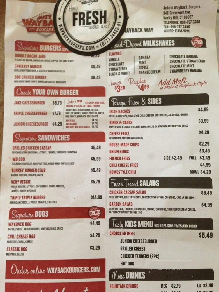 Jake's Wayback Burgers - Rocky Hill, CT