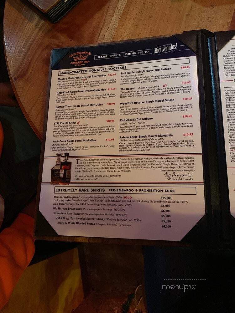 Corona Cigar Company - Orlando, FL menu_pic