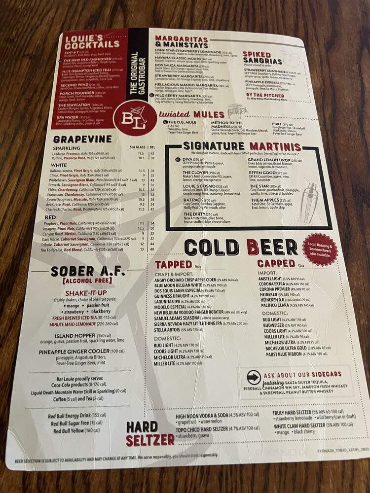 Bar Louie - Clinton Township, MI menu_pic