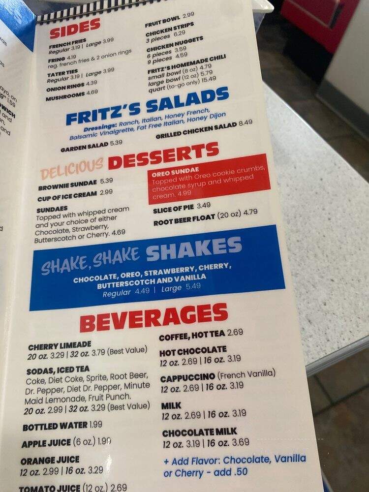 Fritz's Railroad Restaurant - Shawnee, KS menu_pic