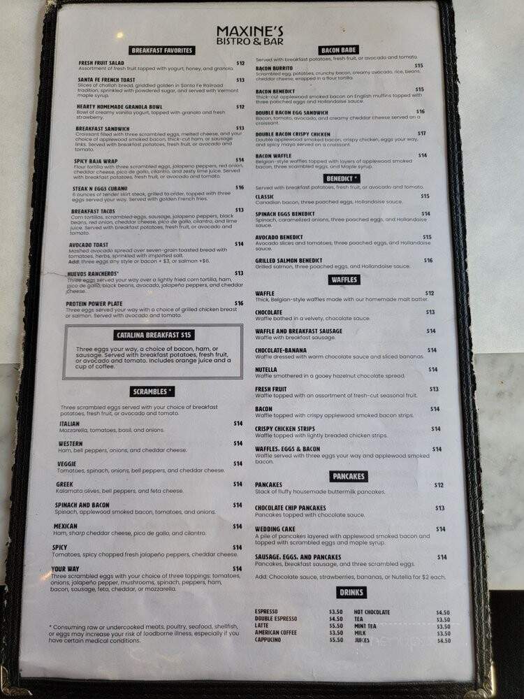 Maxine's Bistro & Bar - Miami Beach, FL menu_pic