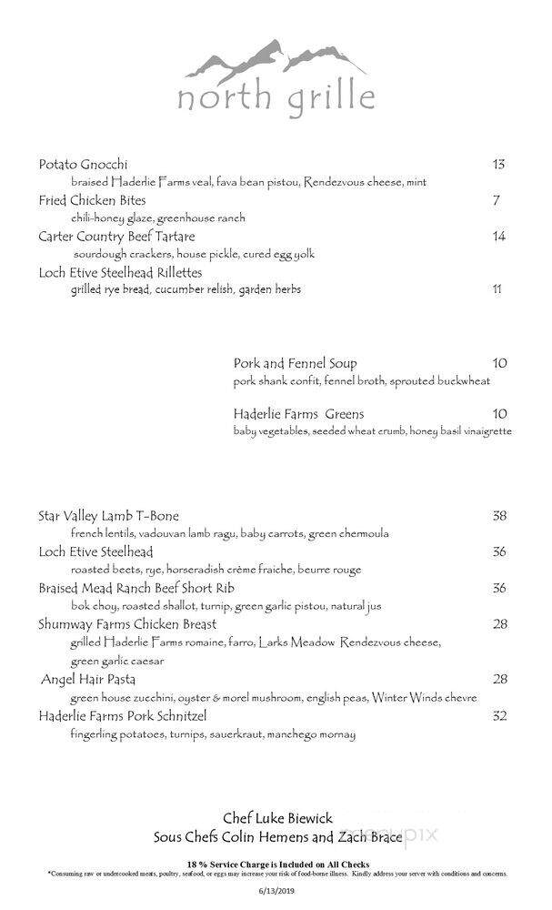 North Grille - Jackson, WY menu_pic
