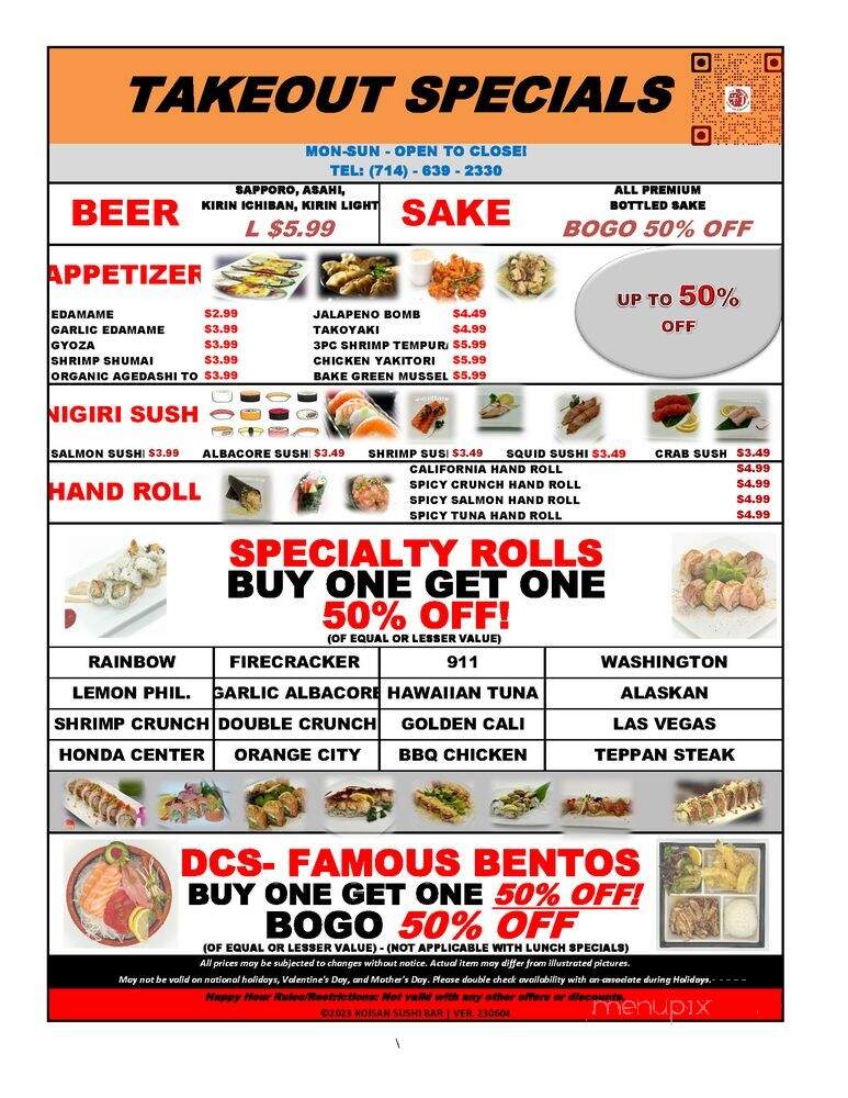 Koisan Japanese Cuisine - Orange, CA menu_pic
