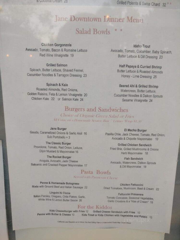 Jane - Santa Barbara, CA menu_pic