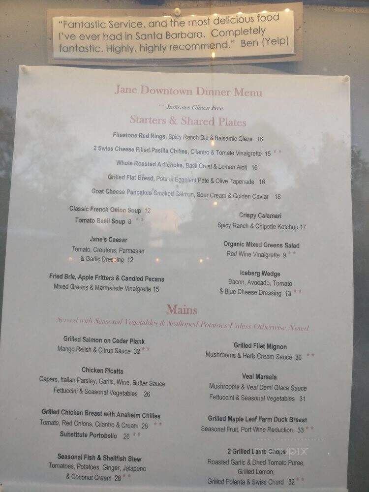 Jane - Santa Barbara, CA menu_pic