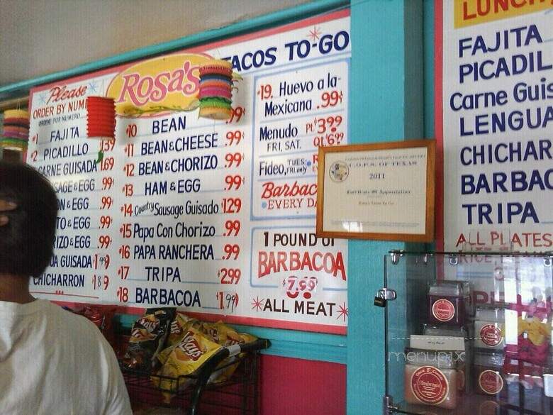 Rosa's Tacos To Go - San Antonio, TX menu_pic