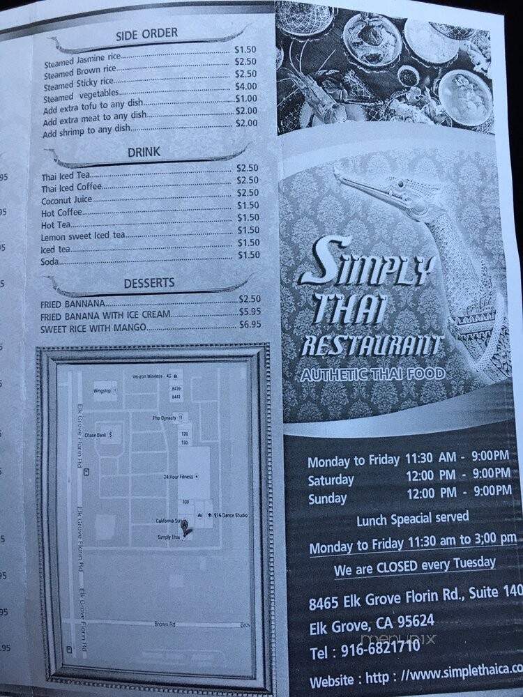 Simply Thai - Elk Grove, CA menu_pic