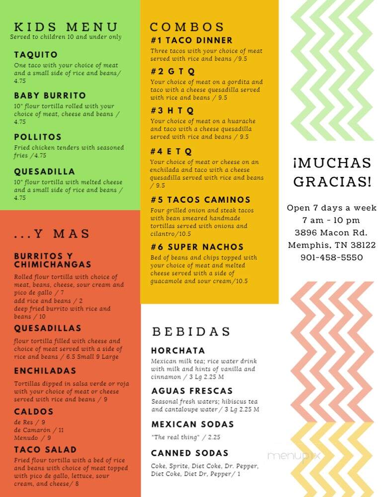 Caminos de Michoachan - Memphis, TN menu_pic