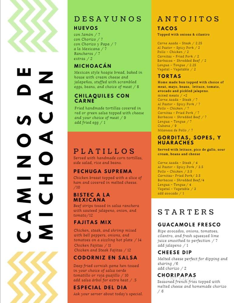 Caminos de Michoachan - Memphis, TN menu_pic