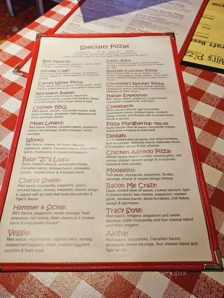 Bill's Pizza - Palm Springs, CA menu_pic