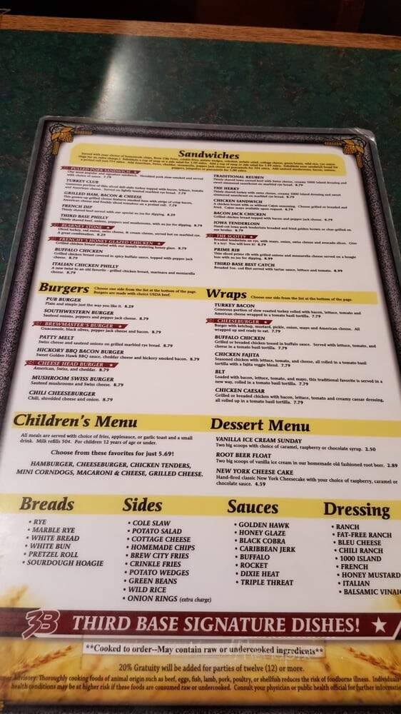 Third Base Sports Bar & Brewery - Cedar Rapids, IA menu_pic