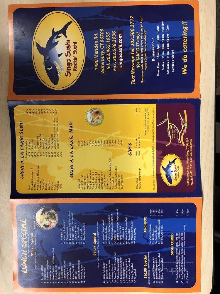 Singo's Sushi Rockin' Sushi - Waterbury, CT menu_pic