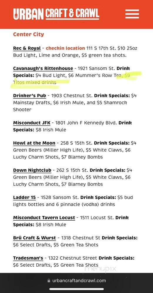 Cavanaugh's Rittenhouse - Philadelphia, PA menu_pic