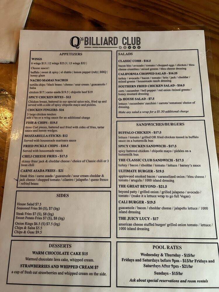 Q's Billiards Club - Pasadena, CA menu_pic