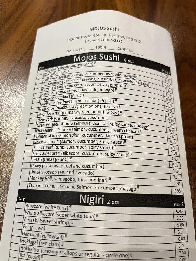 Mojo's Sushi Bar - Portland, OR menu_pic