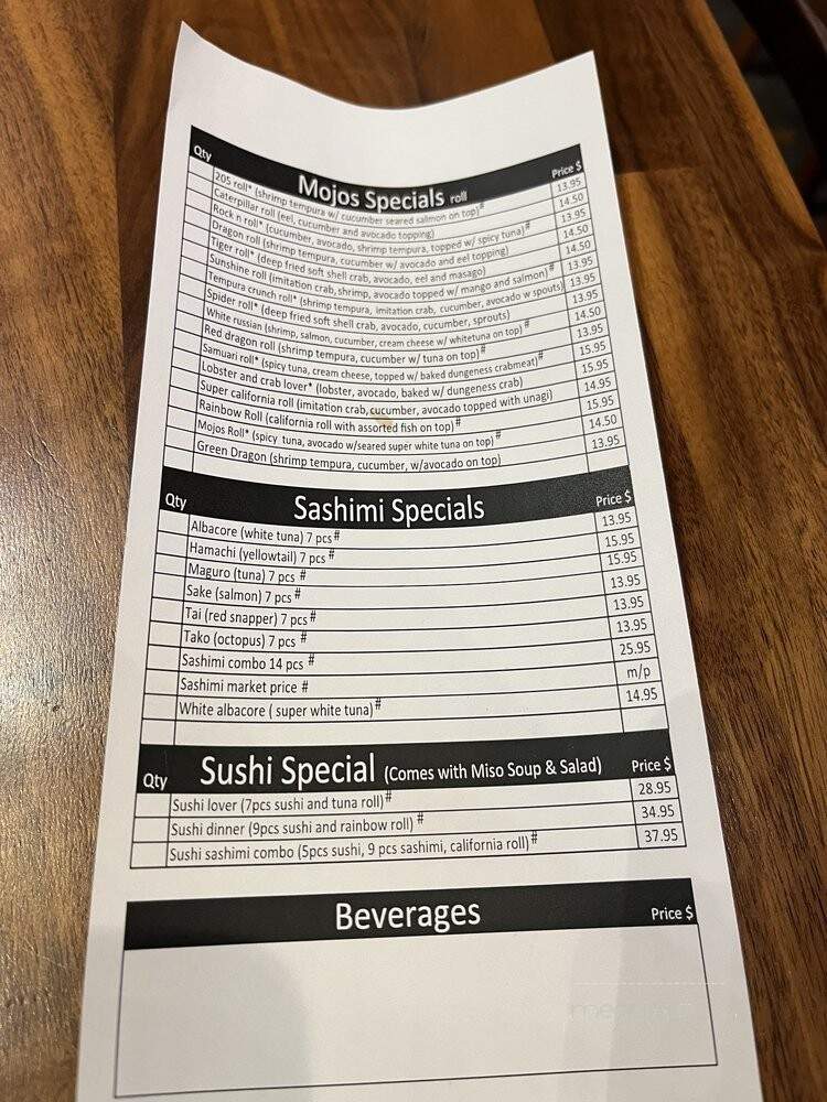 Mojo's Sushi Bar - Portland, OR menu_pic