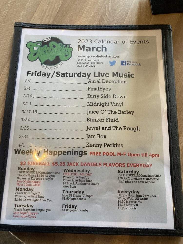 Greenfields Pool & Sports Bar - Lakewood, CO menu_pic