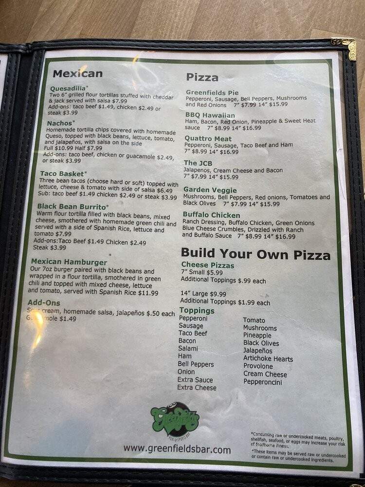 Greenfields Pool & Sports Bar - Lakewood, CO menu_pic