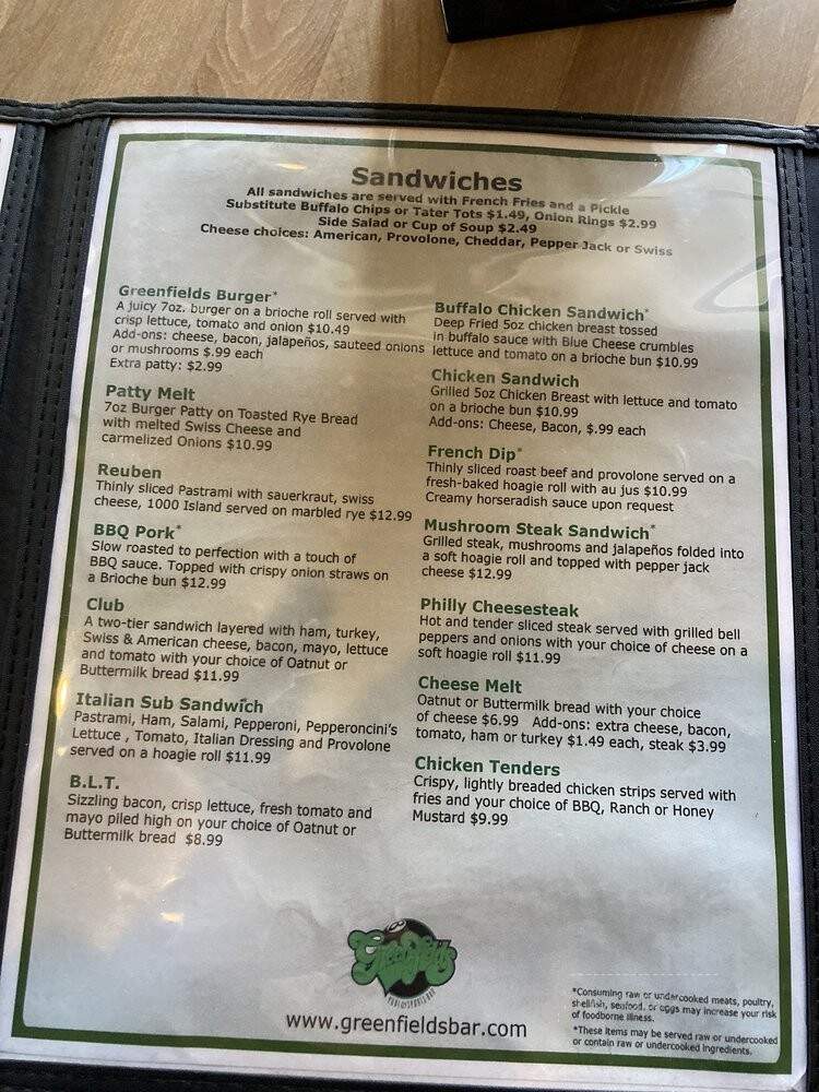 Greenfields Pool & Sports Bar - Lakewood, CO menu_pic