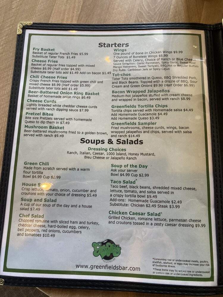 Greenfields Pool & Sports Bar - Lakewood, CO menu_pic