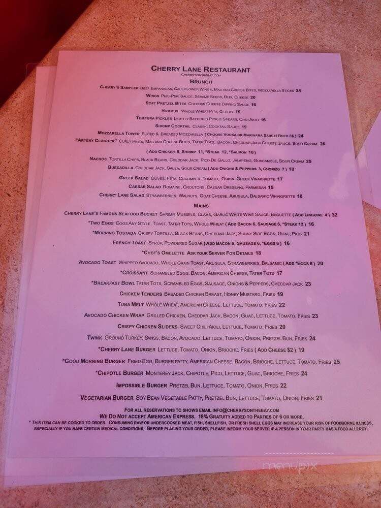 Cherry's On The Bay Incorporated - Cherry Grove, NY menu_pic