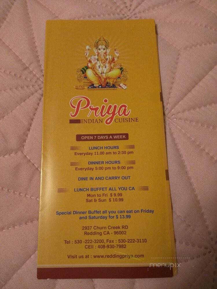 Priya Indian Cuisine - Redding, CA menu_pic